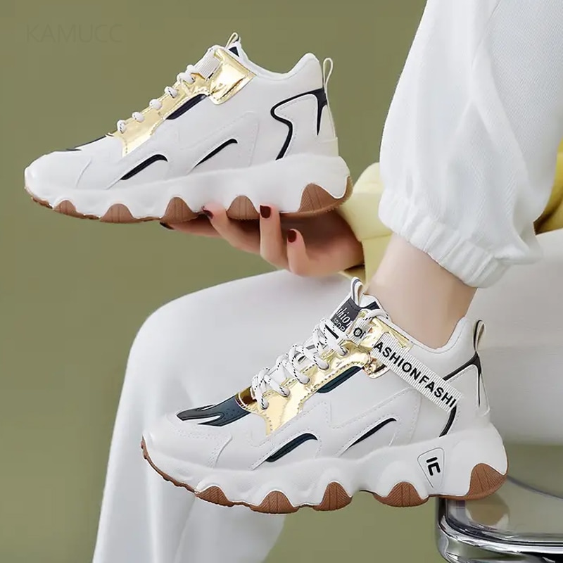 New-Women-Lace-Up-Sneakers-Woman-Thick-Sole-Non-slip-Shoes-Lady-Waterproof-Colorblock-Chunky-Sneakers